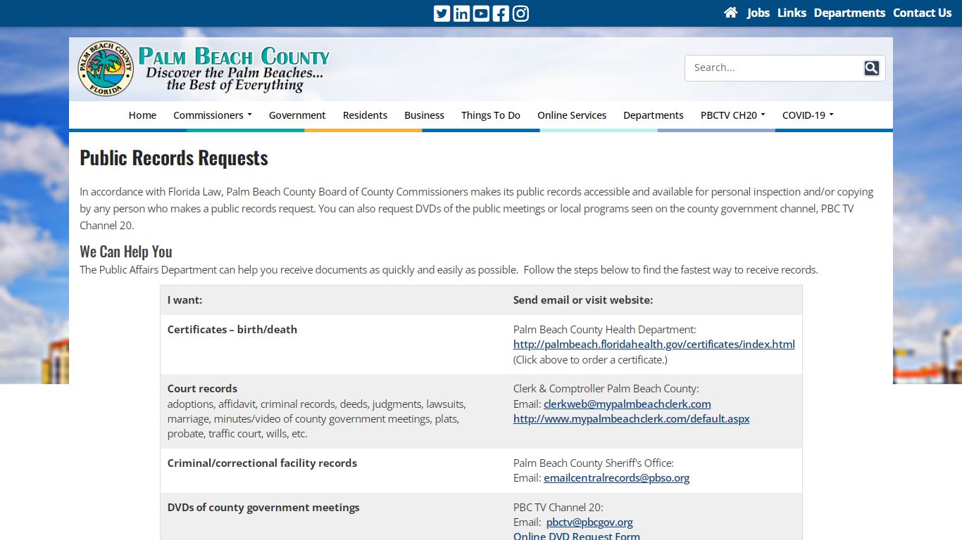 Public Records Requests - Palm Beach County, Florida